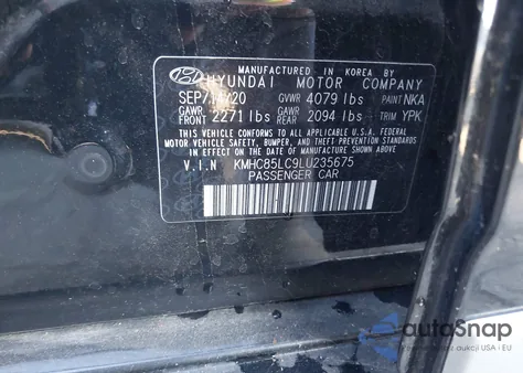 2020 Hyundai Ioniq Hybrid Sel z USA, uszkodzony, nr VIN KMHC85LC9LU235675